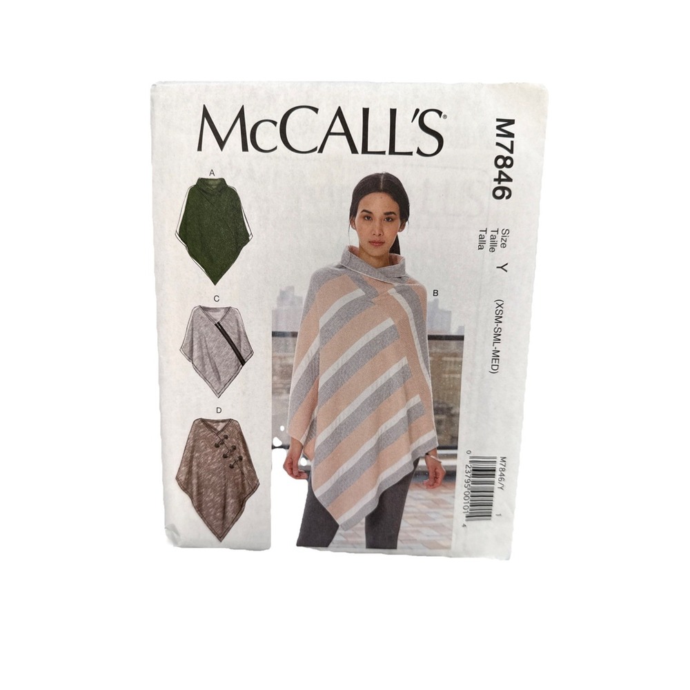 McCall's Pattern M7846 Ponchos XS Small Medium UNCUT Layer Cozycore‎ Lagenlook